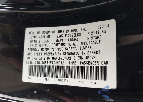 2014 Acura Tl 3.5 из США, поврежденный, VIN 19UUA8F52EA009012